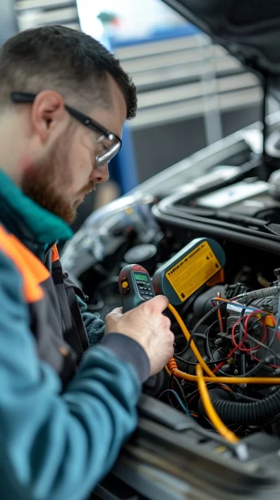 Mechanic diagnosing a car engine issue as metaphor for workplace diagnostics
