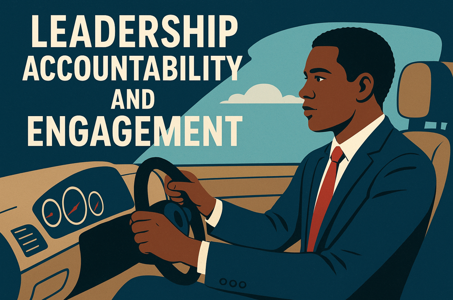 A flat-style digital illustration of a professional woman in business attire sitting at a desk, speaking into a microphone while recording a podcast. Around her are abstract icons representing data charts, trust, communication, and collaboration. The scene uses shades of teal, coral, and gold, evoking a modern, warm, and professional atmosphere aligned with workplace engagement and productivity themes
